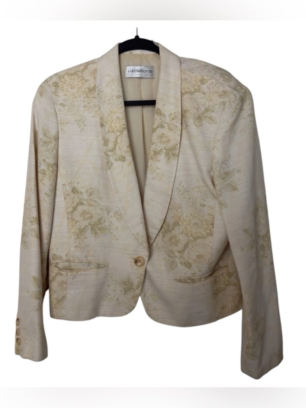 Vtg Liz Claiborne Collection Floral Blazer Jacket Women’s 8 Ivory Linen Rayon
